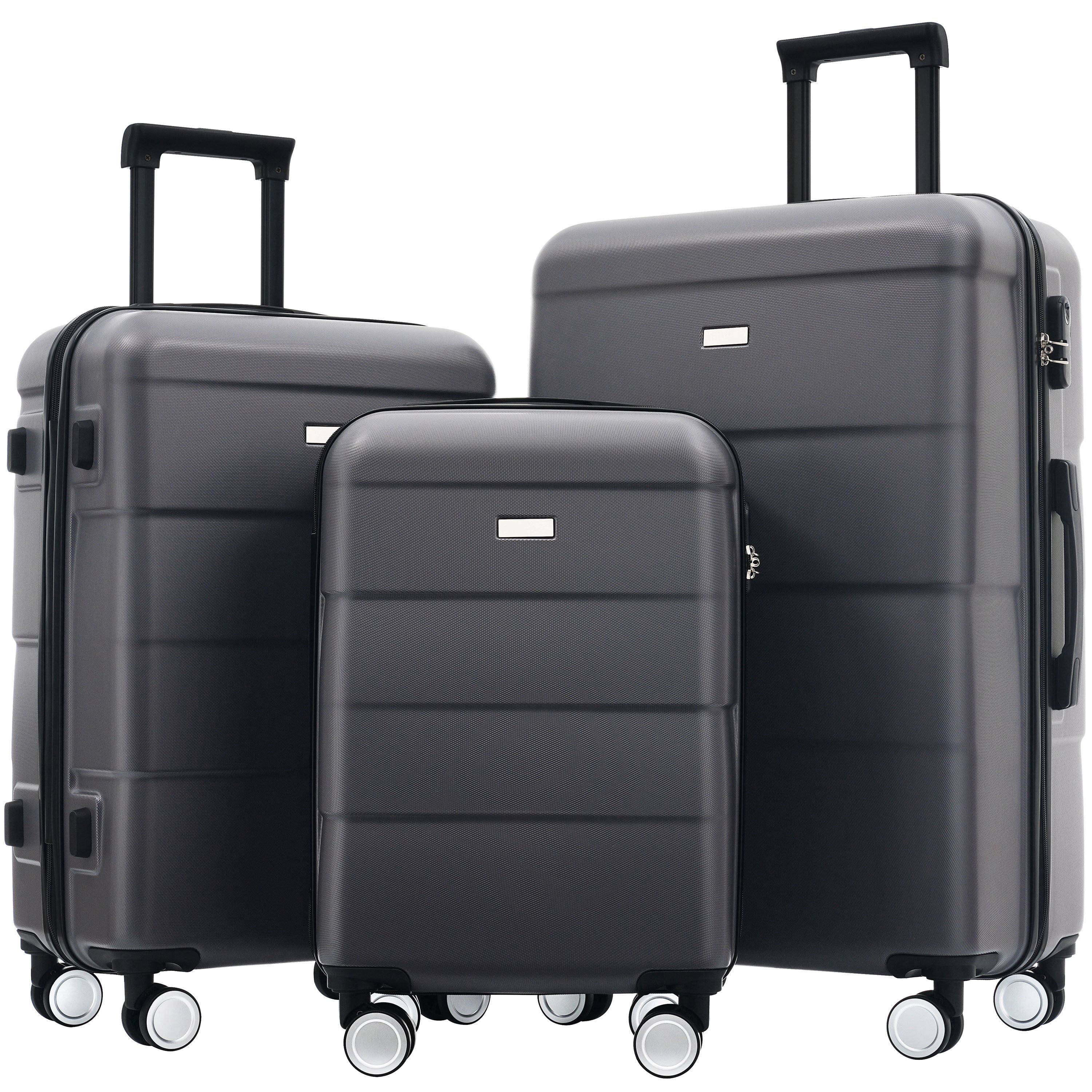 Euroco 3 Piece ABS Hardshell Luggage Sets,Lightweight Durable Suitcase with Spinner Wheels,Carry-on & Checked Travel Luggage(20"/24"/28"),Charcoal