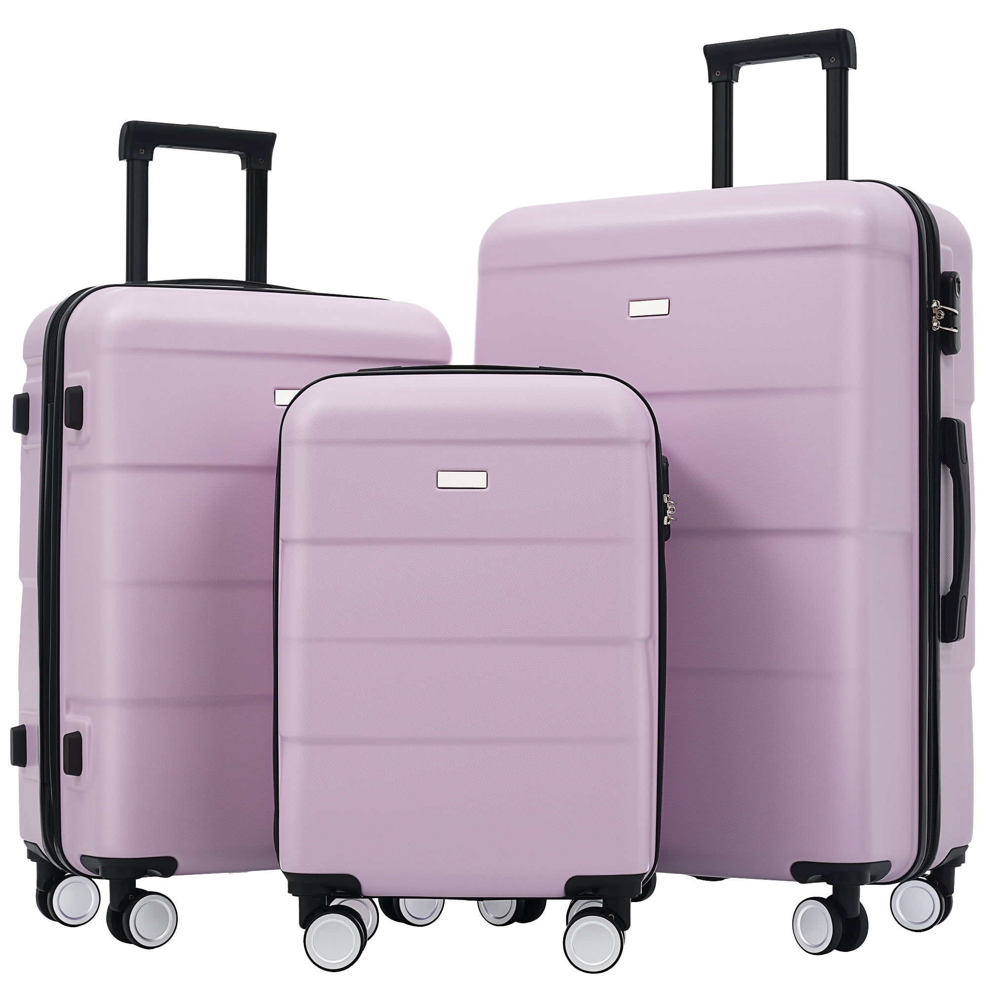 Euroco 3 Piece ABS Hardshell Luggage Sets,Lightweight Durable Suitcase with Spinner Wheels,Carry-on & Checked Travel Luggage(20"/24"/28"),Pink Purple