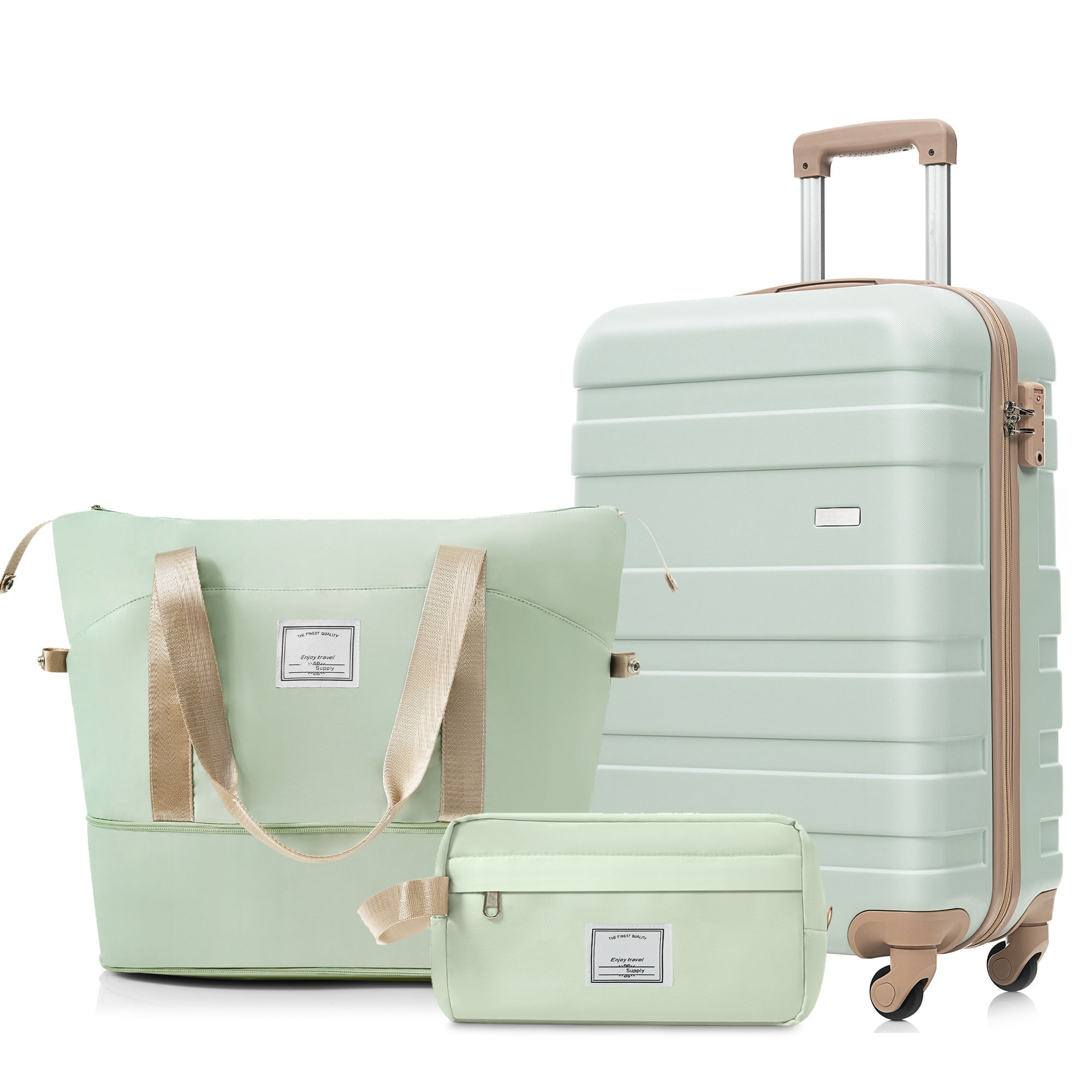 Euroco 3 Piece Carry on Luggage Sets,20" Hardside Suitcase Set with Spinner Wheels,TSA Lock,Travel Duffel Bag & Toiletry Bag,ABS Lightweight Luggage for Travel,Grey Green