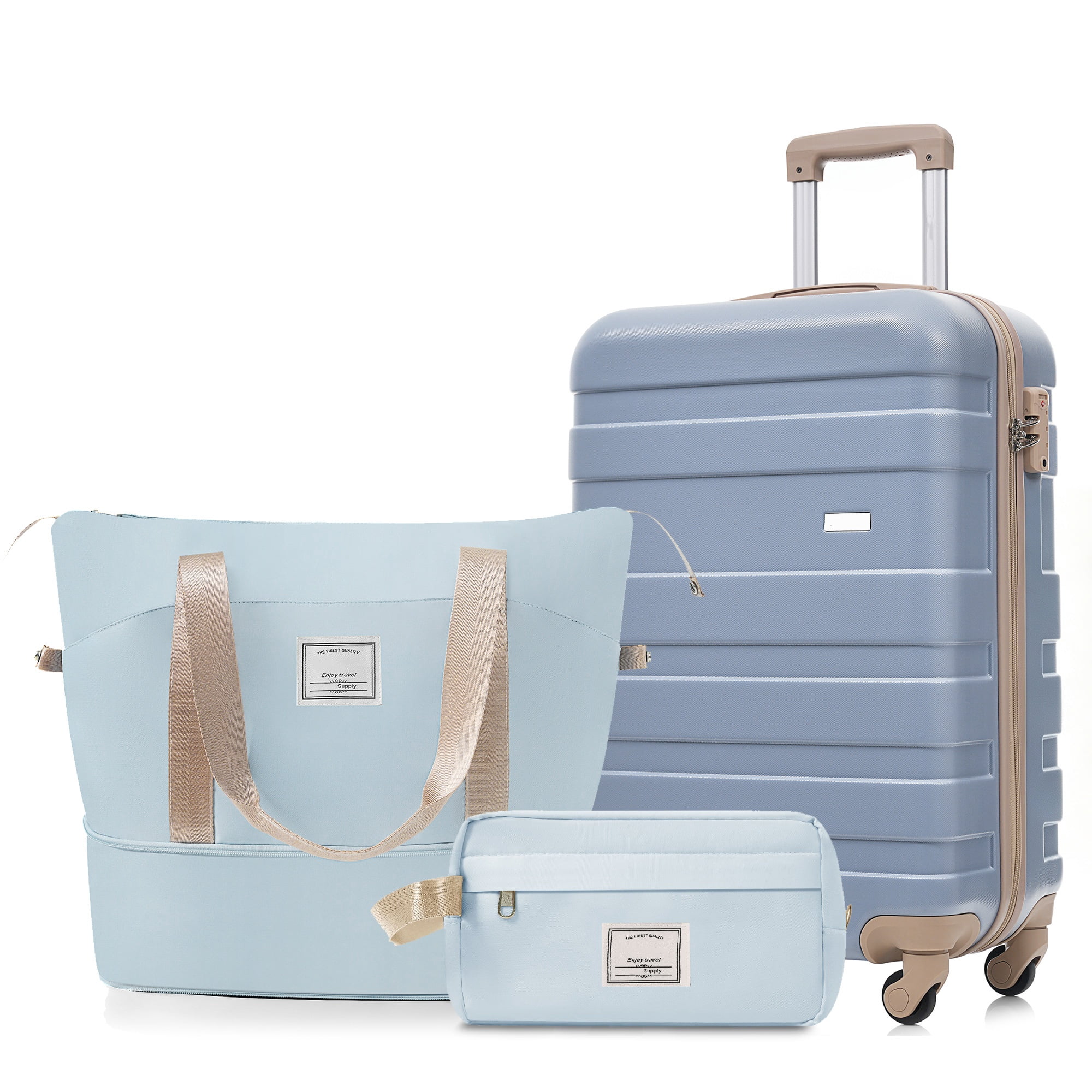 Euroco 3 Piece Carry on Luggage Sets,20" Hardside Suitcase Set with Spinner Wheels,TSA Lock,Travel Duffel Bag & Toiletry Bag,ABS Lightweight Luggage for Travel,Light Blue
