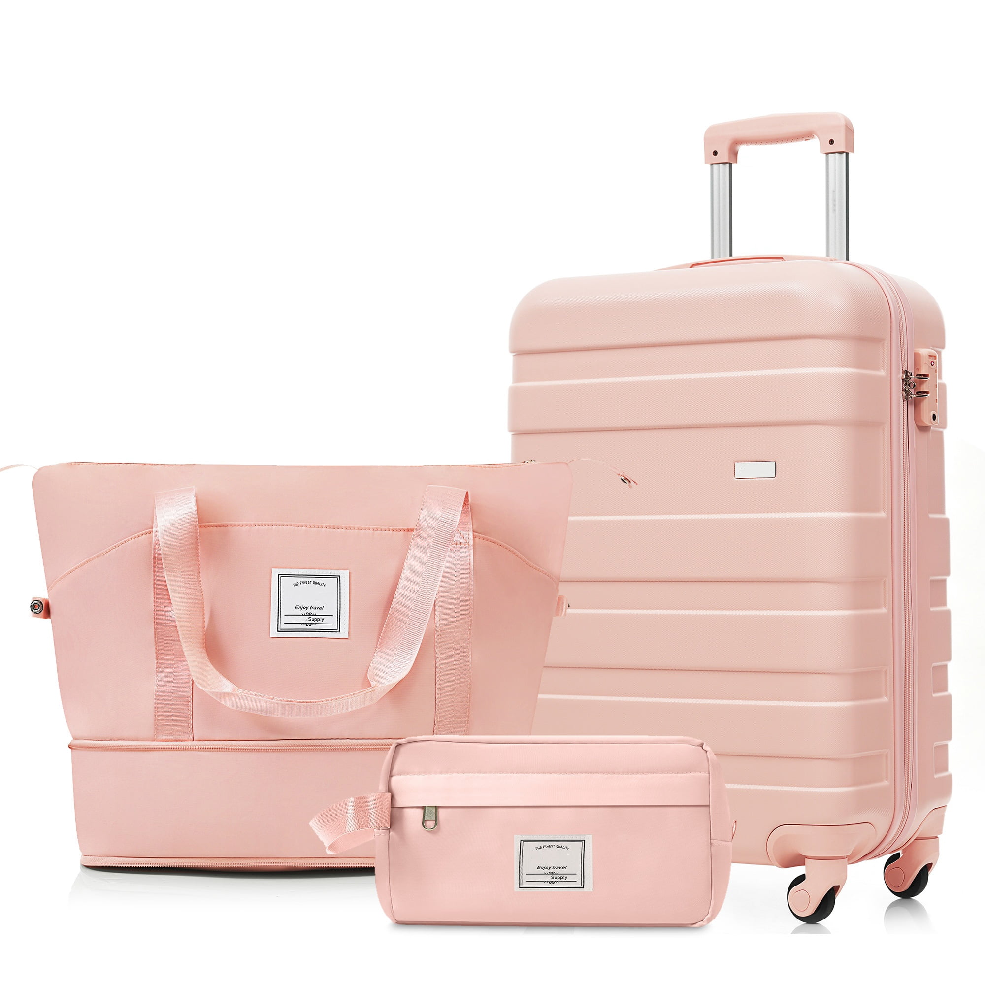 Euroco 3 Piece Carry on Luggage Sets,20" Hardside Suitcase Set with Spinner Wheels,TSA Lock,Travel Duffel Bag & Toiletry Bag,ABS Lightweight Luggage for Travel,Pink