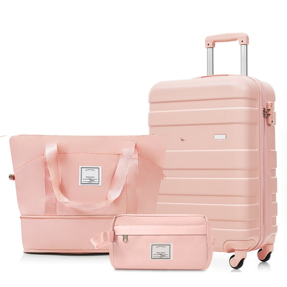 Euroco 3 Piece Carry on Luggage Sets,20" Hardside Suitcase Set with Spinner Wheels,TSA Lock,Travel Duffel Bag & Toiletry Bag,ABS Lightweight Luggage for Travel,Pink