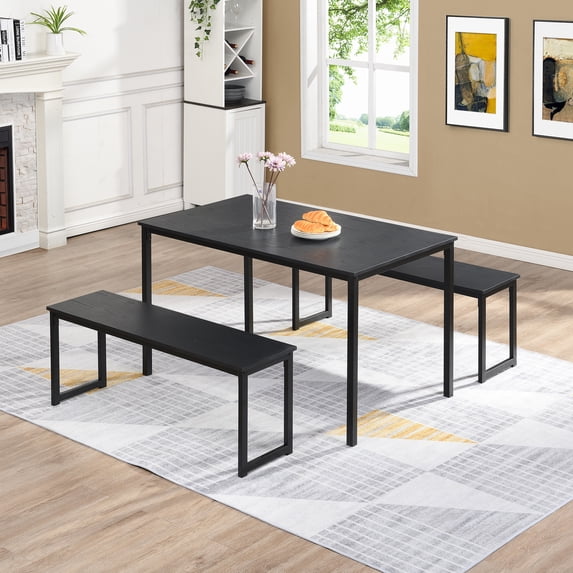 Euroco 3 - Piece Dining Set, Kitchen Table with 2 Benches