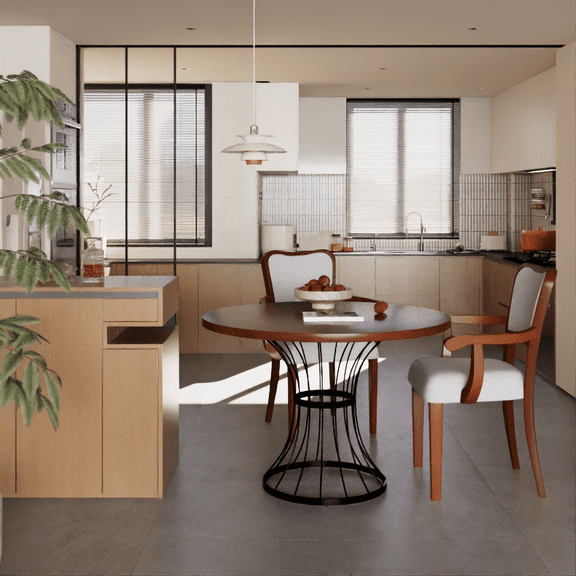 Euroco 3 Piece Dining Table Set for 2 ,42" Round Kitchen Table with 2 Armchairs & Heavy-Duty Iron Base,Compact Dining Set for Small Spaces,Breakfast Nook, Living Room,Walnut