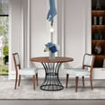 thumbnail image 1 of Euroco 3 Piece Dining Table Set for 2 ,42" Round Kitchen Table with 2 Upholstered Chairs and Heavy-Duty Iron Base,Compact Dining Set for Small Spaces, Kitchen, Living Room,Walnut, 1 of 7