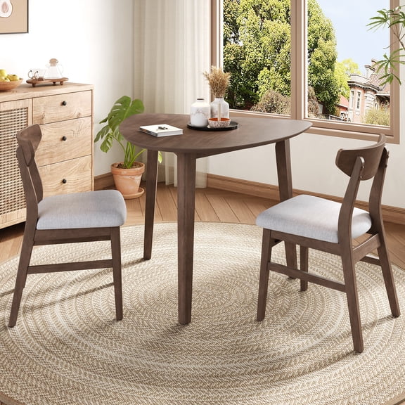 Euroco 3-Piece Dining Table Set for 2, Triangular Kitchen Table with 2 Chairs for Kitchen Living Room,Small Space,Brown