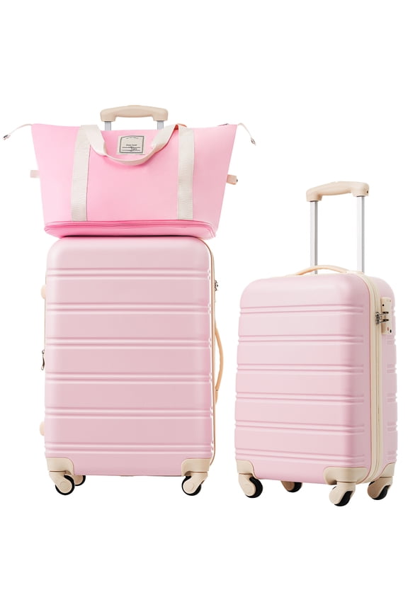 3 Piece Hardshell Luggage Sets, 20in & 24in Suitcase Set with Compact Travel Bag,Spinner Wheels and TSA Lock, Lightweight Carry on Luggage for Women Men,Light Pink