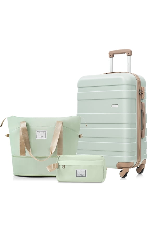 3 Piece Luggage Set, 24" Checked Suitcase with TSA Lock,Spinner Wheels & 2 Bags,Lightweight Hardshell Suitcase Set for Travel,Green