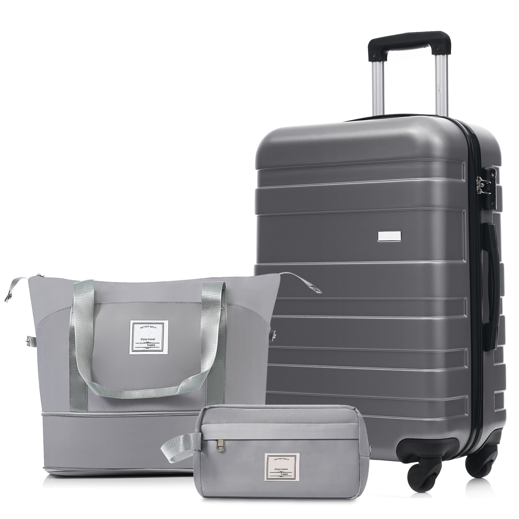 Euroco 3 Piece Luggage Set, 24" Checked Suitcase with TSA Lock,Spinner Wheels & 2 Bags,Lightweight Hardshell Suitcase Set for Travel,Grey