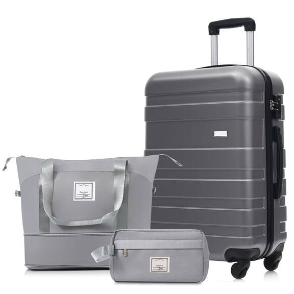 Euroco 3 Piece Luggage Set, 24" Checked Suitcase with TSA Lock,Spinner Wheels & 2 Bags,Lightweight Hardshell Suitcase Set for Travel,Grey