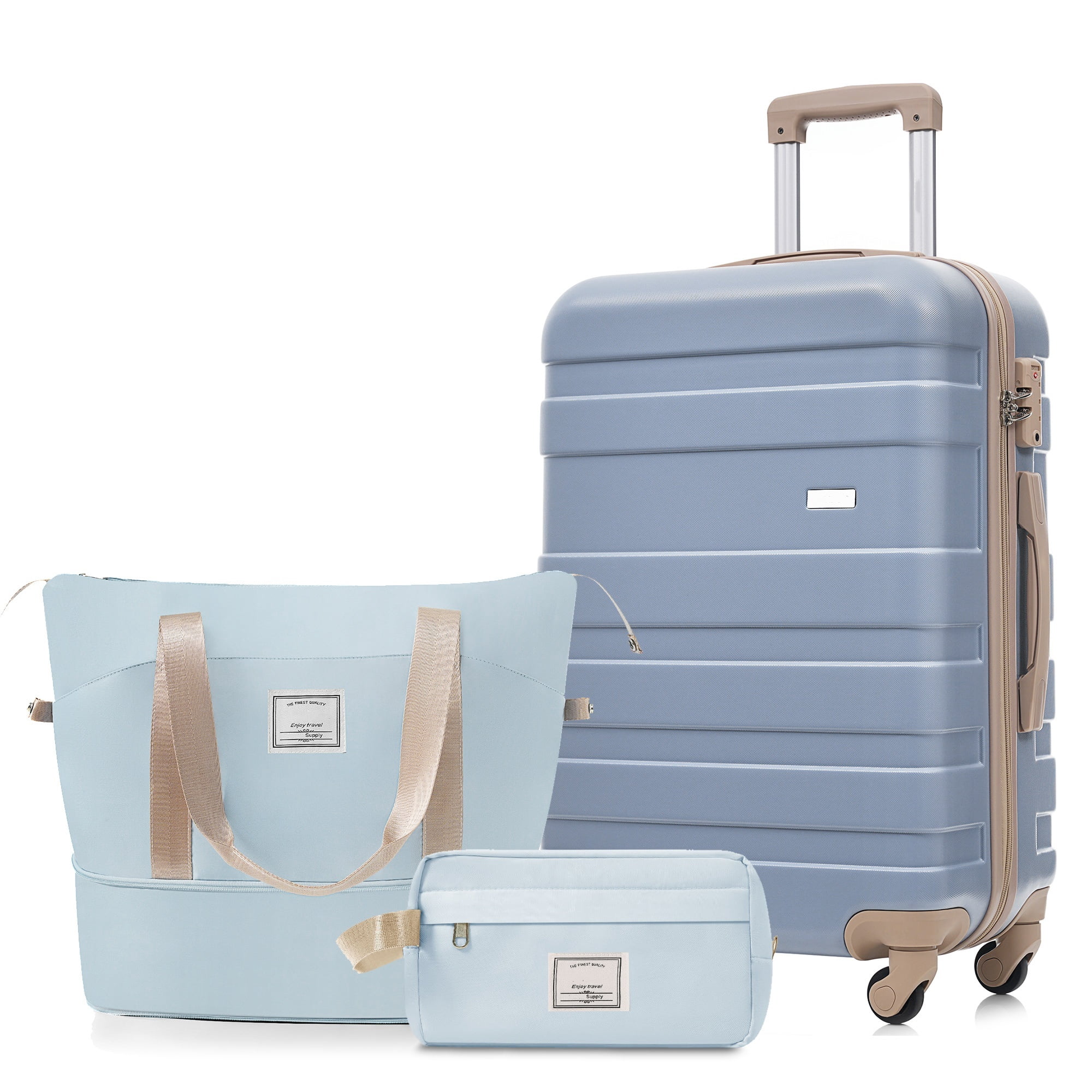 Euroco 3 Piece Luggage Set, 24" Checked Suitcase with TSA Lock,Spinner Wheels & 2 Bags,Lightweight Hardshell Suitcase Set for Travel,Light Blue