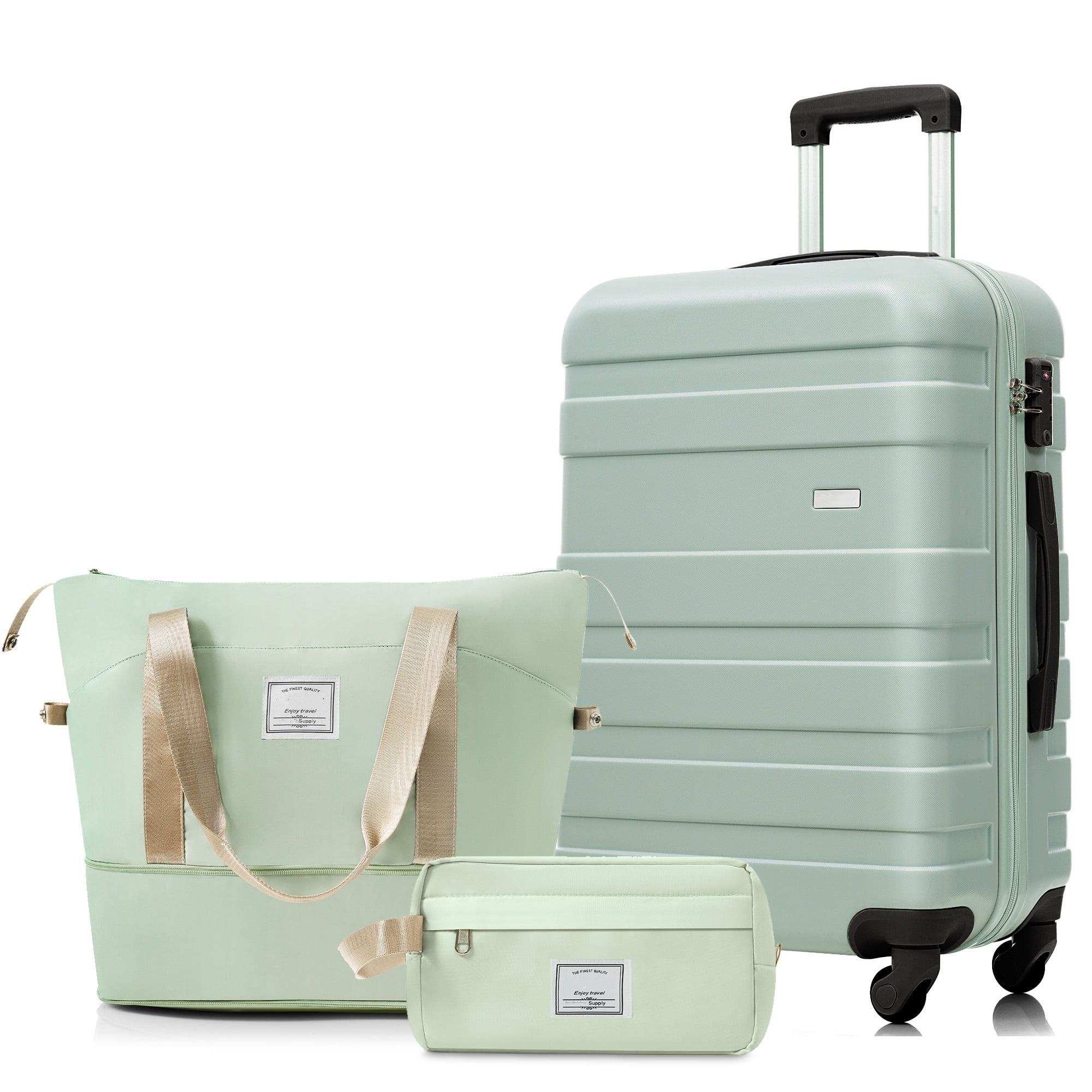 Euroco 3 Piece Luggage Set, 24" Checked Suitcase with TSA Lock,Spinner Wheels & 2 Bags,Lightweight Hardshell Suitcase Set for Travel,Light Green