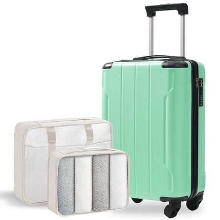 Euroco 3 Piece Luggage Sets,20" Hardshell Carry-On Luggage with 2 Packing Cubes,TSA Lock and Spinner Wheels,Lightweight Durable Suitcase Set for Men Women,Creamy Green