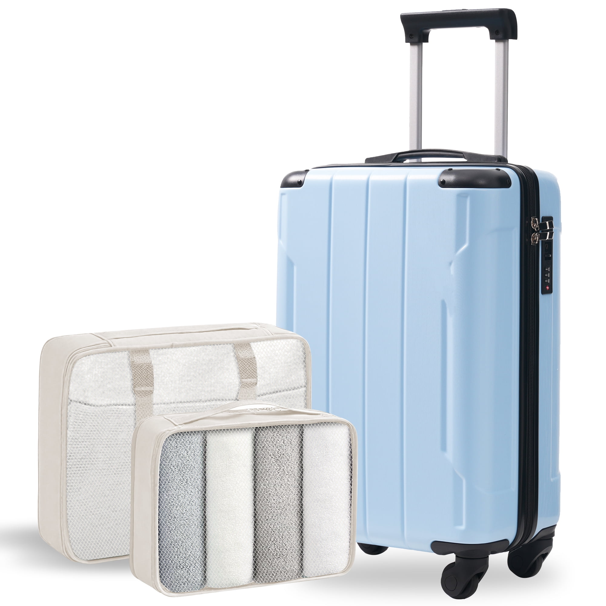 Euroco 3 Piece Luggage Sets,20" Hardshell Carry-On Luggage with 2 Packing Cubes,TSA Lock and Spinner Wheels,Lightweight Durable Suitcase Set for Men Women,Sky Blue