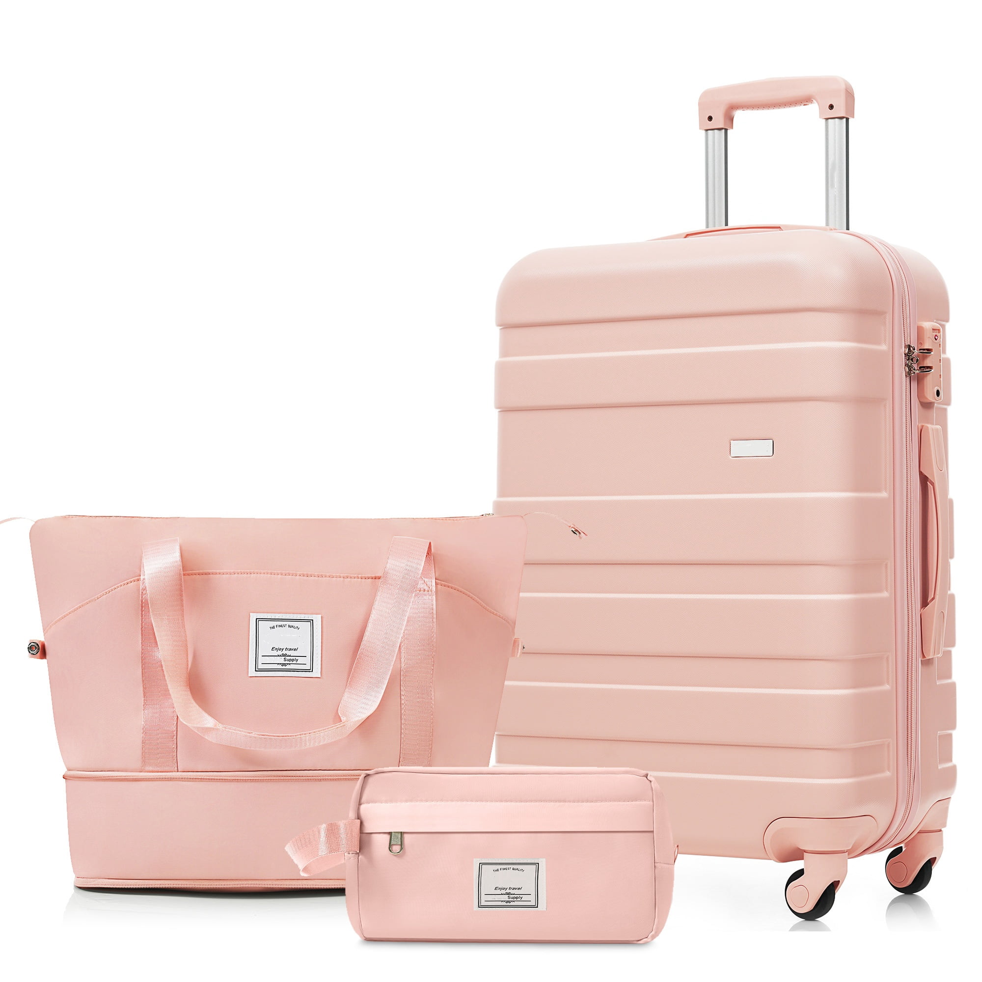 Euroco 3 Piece Luggage Sets,28" Inch Checked Suitcase with Spinner Wheels TSA Lock, ABS Lightweight Hardside Suitcase with Expandable Travel Bag & Toiletry Bag for Men Women,Pink