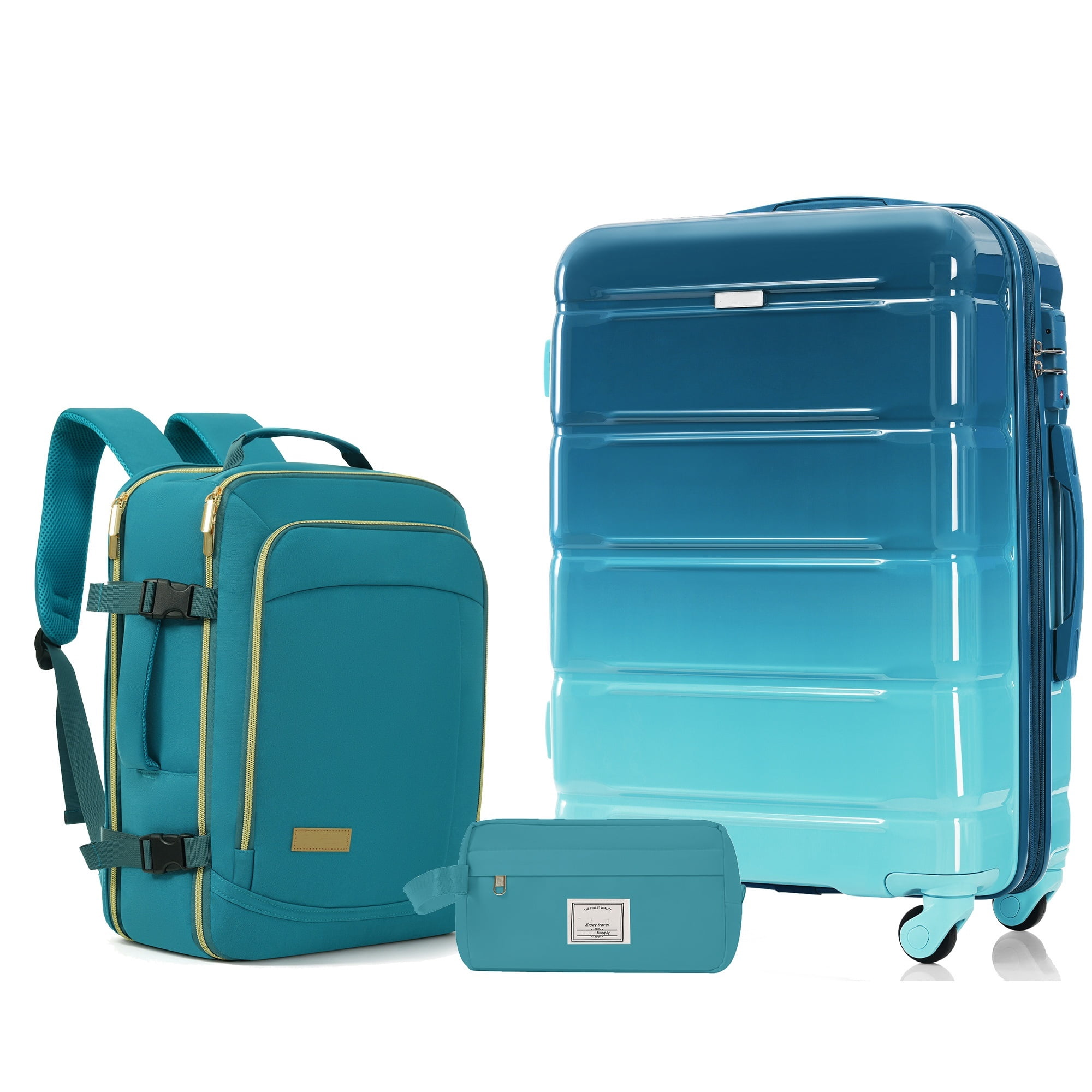 Euroco 3 Piece Luggage Sets, 28 Inch Checked Suitcase with TSA Lock & Spinner Wheels, ABS+PC Hardshell Suitcase Set with Travel Bag for Men Women,Blue