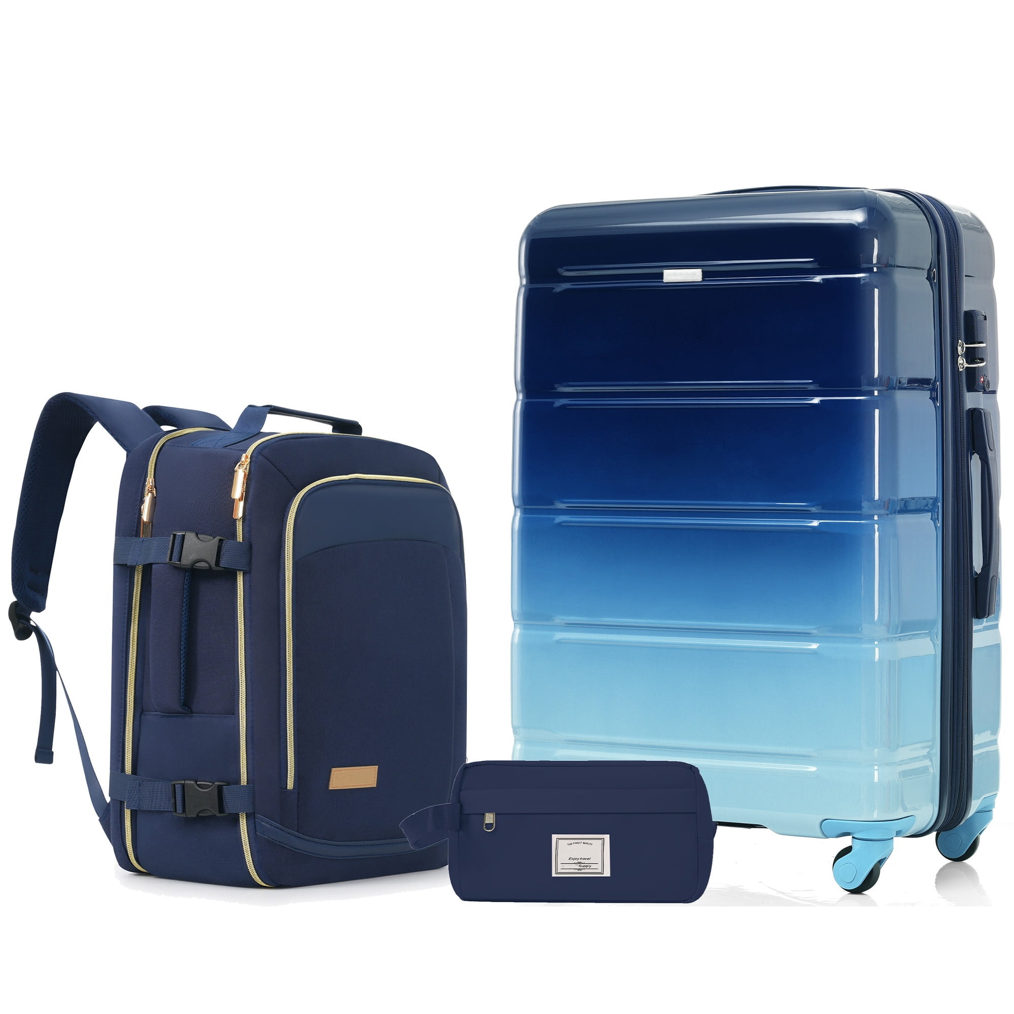 Euroco 3 Piece Luggage Sets, 28 Inch Checked Suitcase with TSA Lock & Spinner Wheels, ABS+PC Hardshell Suitcase Set with Travel Bag for Men Women,Navy