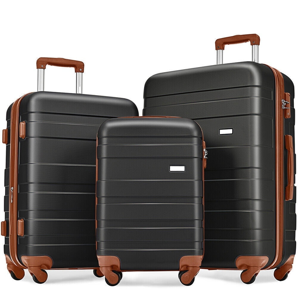 Euroco 3 Piece Luggage Sets,ABS Hardside Suitcase Set with TSA Lock and Spinner Wheels,Lightweight Travel Luggage set (20"/24"/28") for Men Women,Black & Brown - Walmart.com