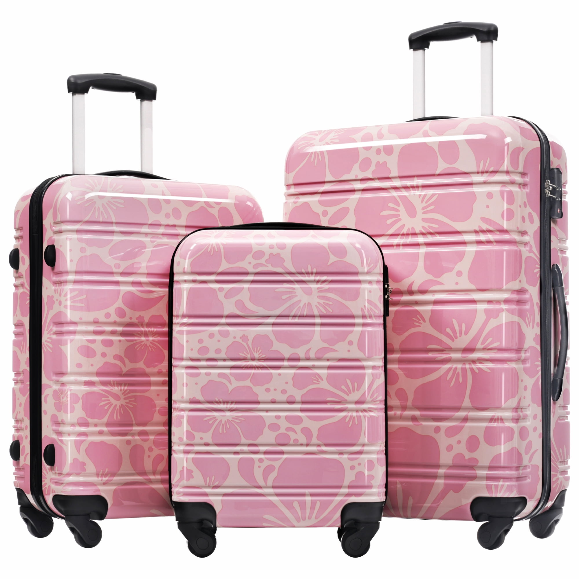 Euroco 3 Piece Luggage Sets, ABS+PC Hardshell Suitcase with TSA Lock and Spinner Wheels,Lightweight Suitcase Set for Family Travel,Pink
