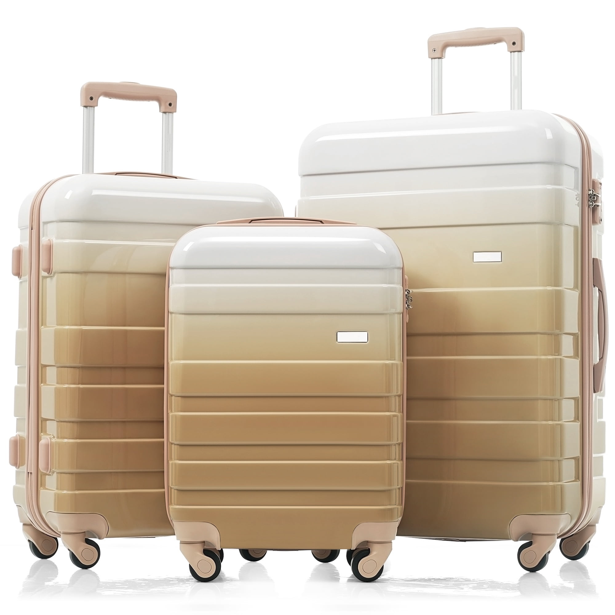 Euroco 3 Piece Luggage Sets, ABS+PC Hardside Lightweight Suitcase Set with Spinner Wheels and TSA Lock,Durable Luggage Set for Travel(20"/24"/28"),Tan