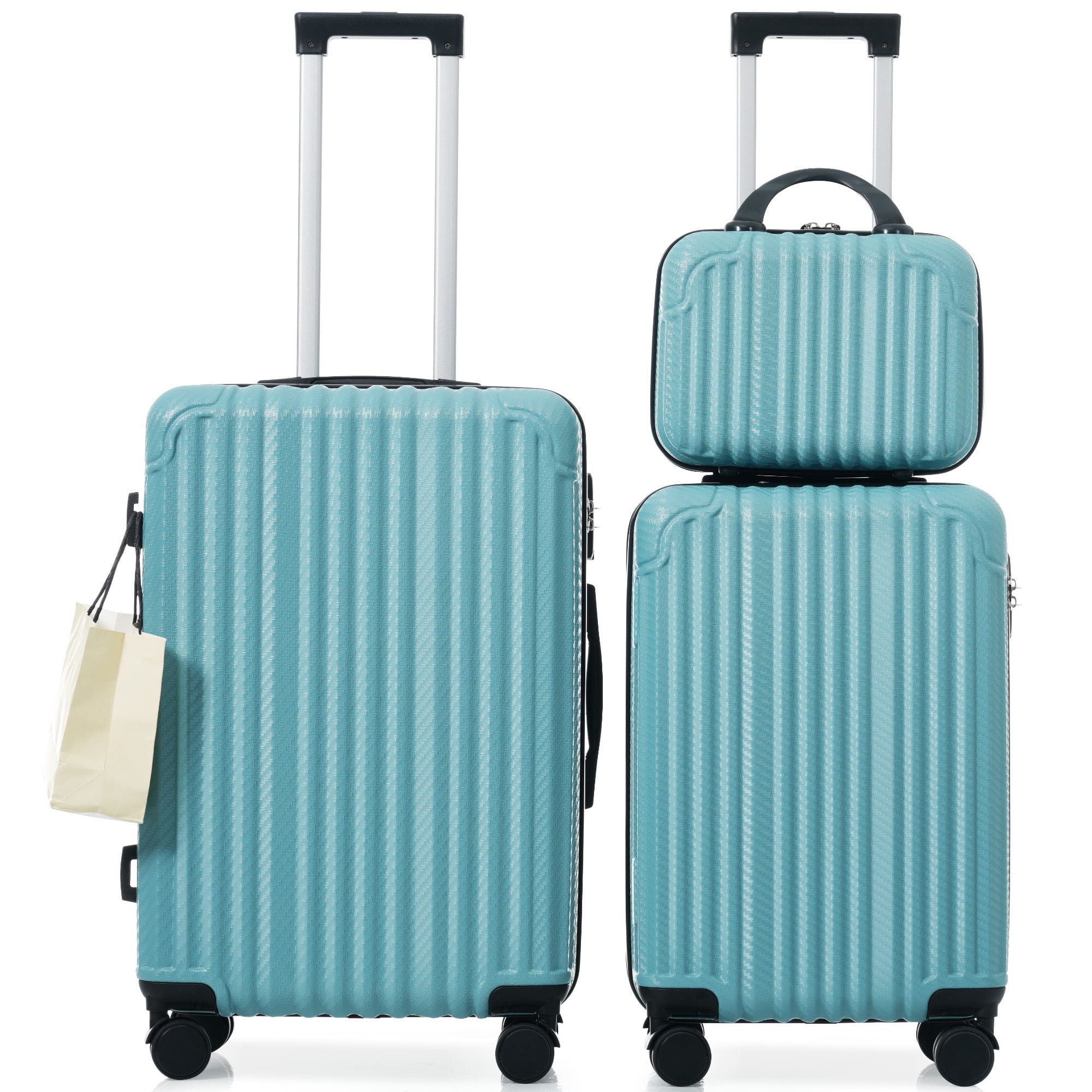 Euroco 3 Piece Luggage Sets,Hardshell ABS Suitcases with 4 Spinner Wheels, TSA Lock & Side Hooks,Lightweight Durable Carry-On & Checked Luggage for Family Trips,Ice Blue