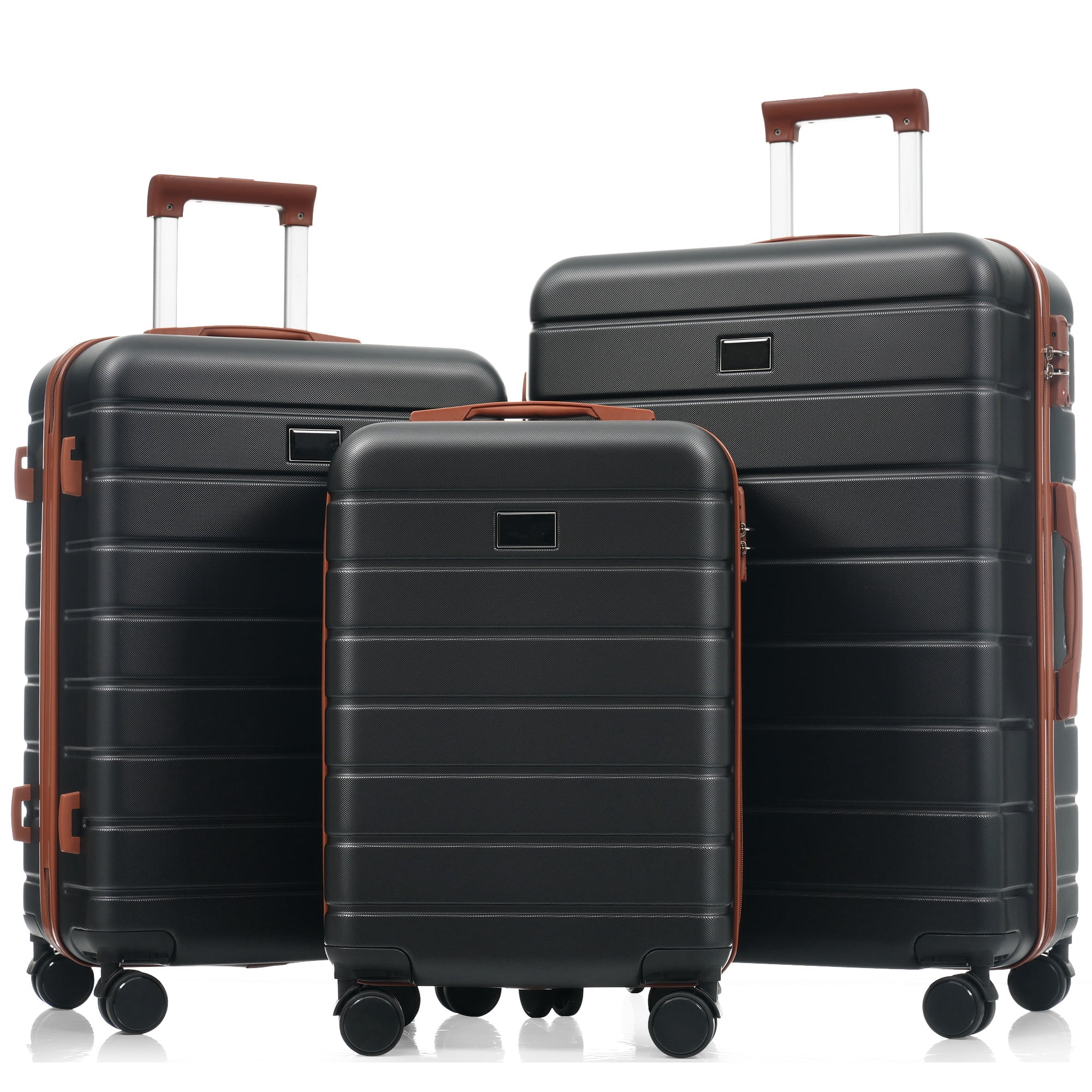Euroco 3 Piece Luggage Sets, Lightweight Durable ABS Suitcase with Spinner Wheels and TSA Lock for Men Women(20"/24"/28"),Black