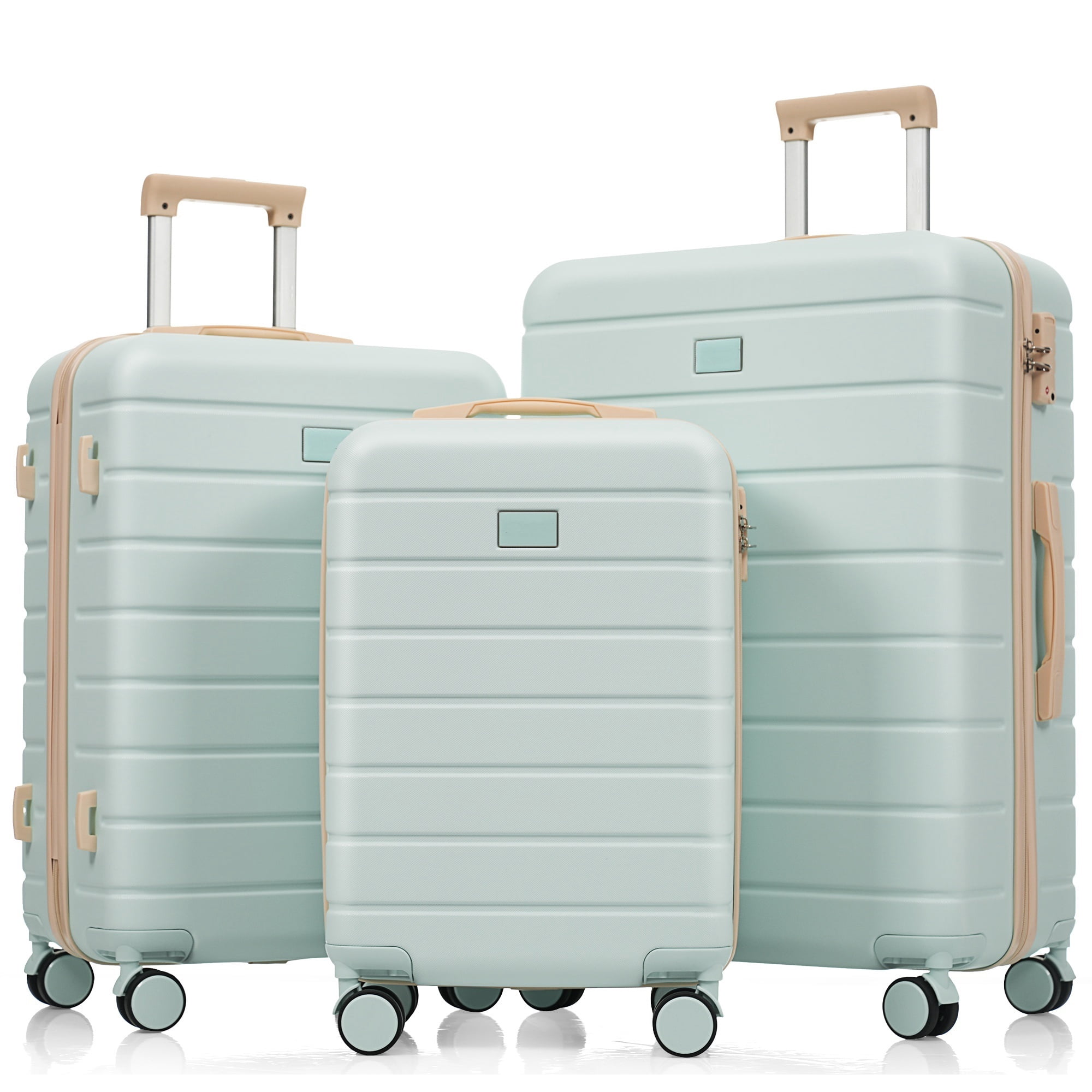 Euroco 3 Piece Luggage Sets, Lightweight Durable ABS Suitcase with Spinner Wheels and TSA Lock for Men Women(20"/24"/28"),Green