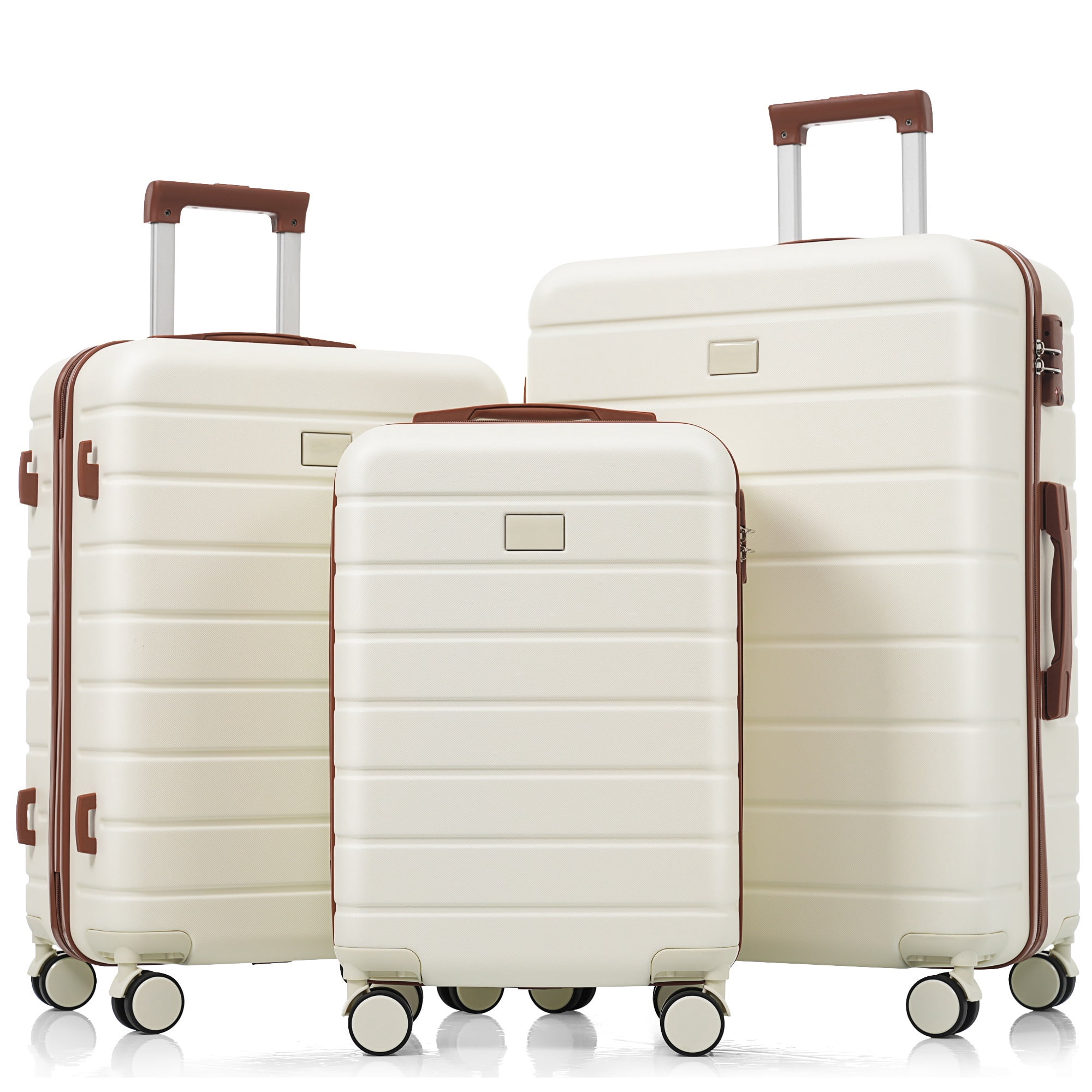 Euroco 3 Piece Luggage Sets, Lightweight Durable ABS Suitcase with Spinner Wheels and TSA Lock for Men Women(20"/24"/28"),Ivory