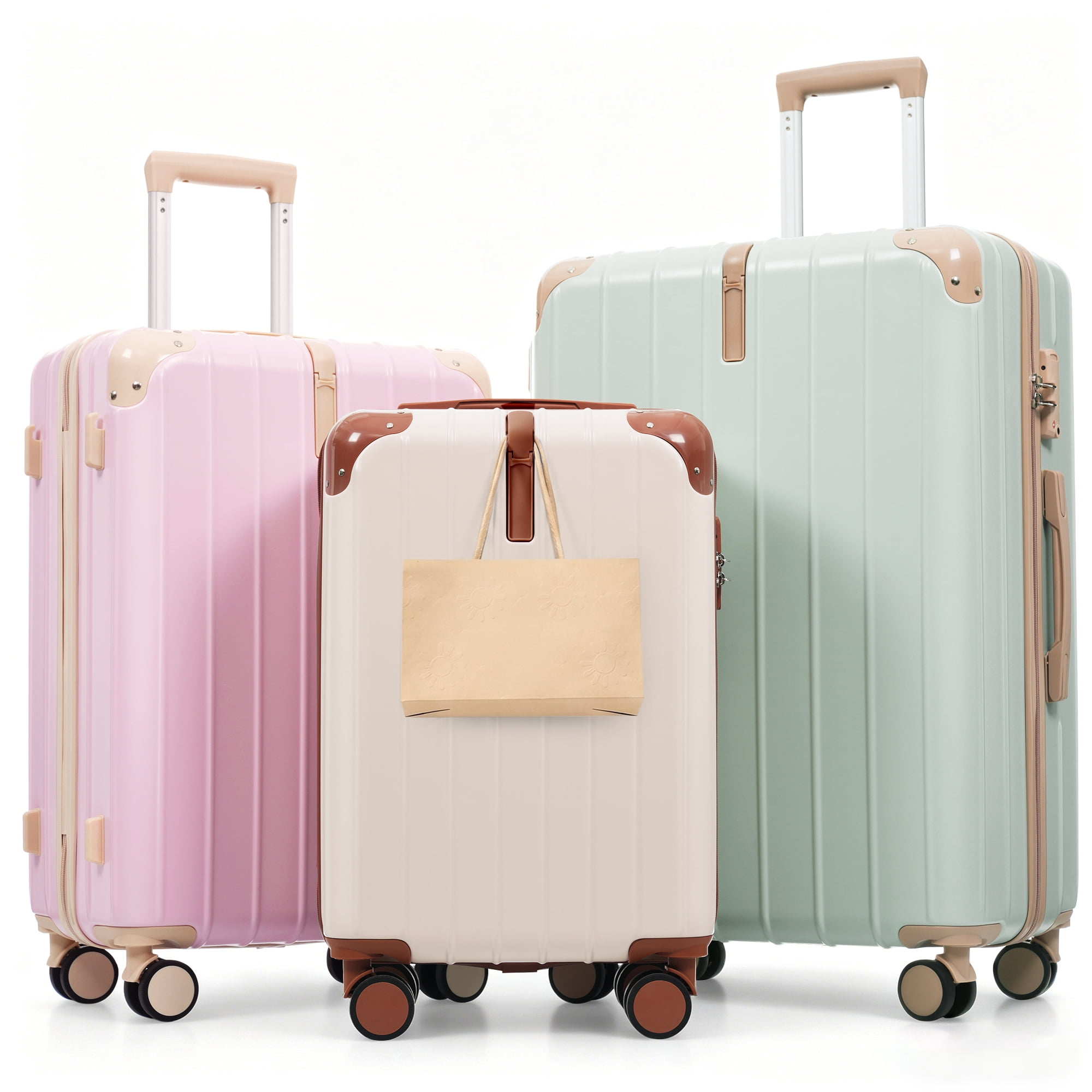 Euroco 3 Piece Luggage Sets, Lightweight Durable Hardshell Suitcase set with 360° Spinner Wheels,TSA Lock & Side Hooks,Large Checked Travel Suitcase for Family,Colorful