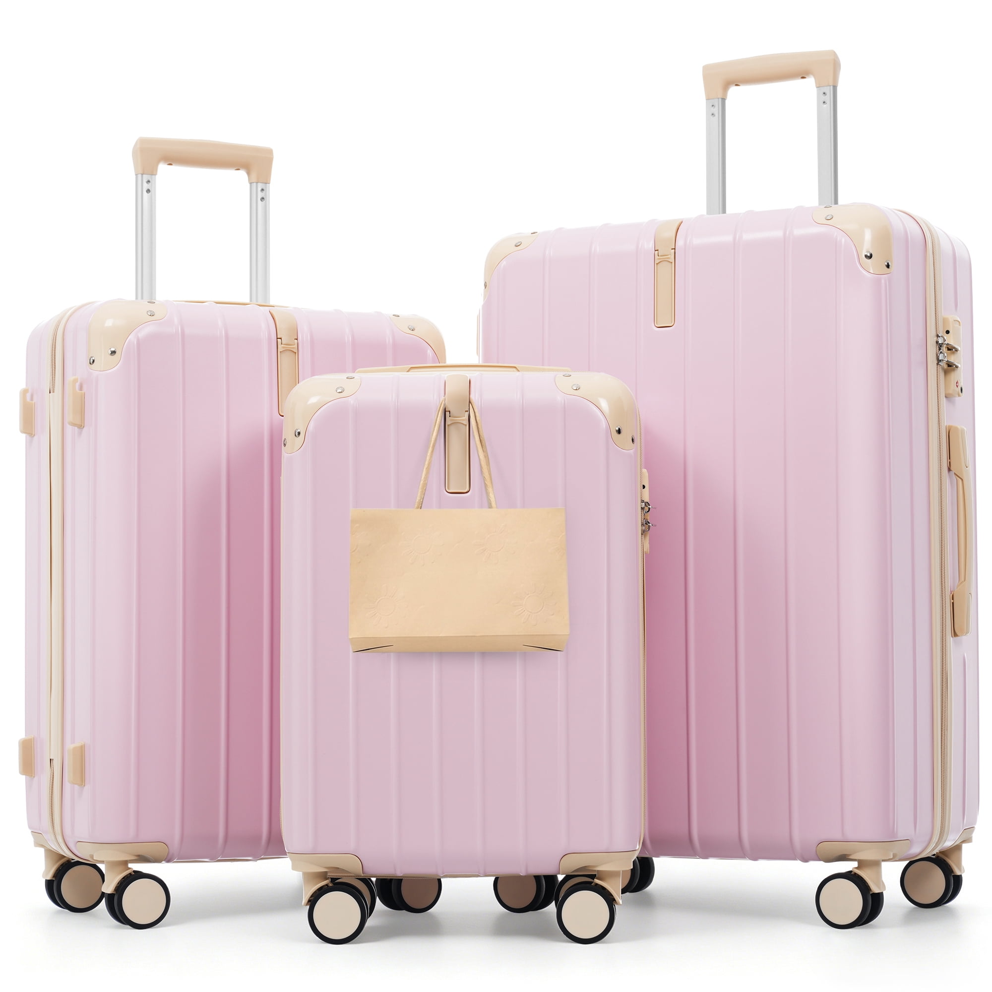 Euroco 3 Piece Luggage Sets, Lightweight Durable Hardshell Suitcase set with 360° Spinner Wheels,TSA Lock & Side Hooks,Large Checked Travel Suitcase for Family,Pink