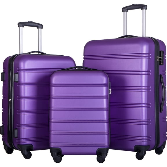 Euroco 3 Piece Luggage Sets with Spinner Wheels, ABS Expandable Hardshell Lightweight Suitcase Set with TSA Lock, Carry On Travel Luggage,Checked Large Suitcase(20"/24"/28"),Purple