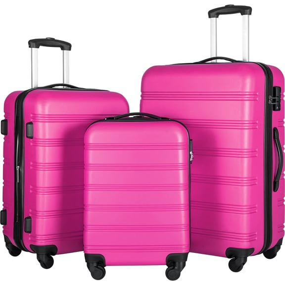 Euroco 3 Piece Luggage Sets with Spinner Wheels, ABS Expandable Hardshell Lightweight Suitcase Set with TSA Lock, Carry On Travel Luggage,Checked Large Suitcase(20"/24"/28"),Pink