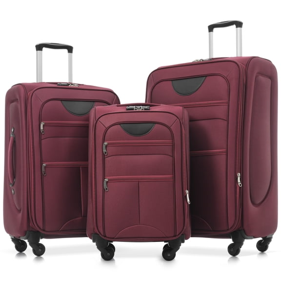 Euroco 3 Piece Softside Luggage Set,Expandable Suitcase Set with TSA Lock Spinner Wheels,Lightweight Travel Suitcase for Men Women,22/26/30 IN,Red