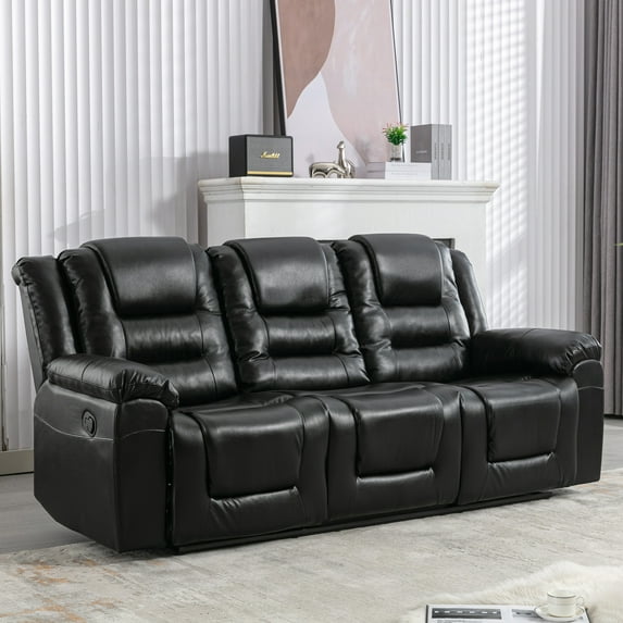 Euroco 3 Seater Home Theater Recliner Manual Recliner Chair with Two Built-in Cup Holders for Living Room,Bedroom, Black