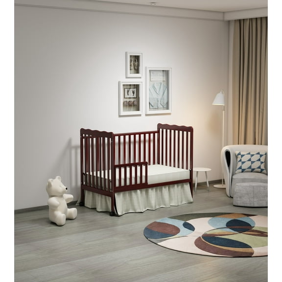 Euroco 3-in-1 Convertible Crib, Baby Crib with Drawers, Wood and Metal, Natural