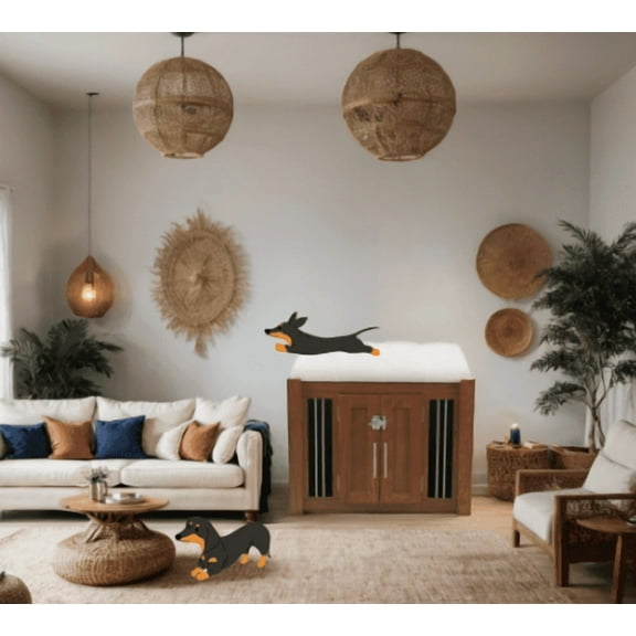 Euroco 30.25"L, Furniture Style 2 in 1 Dog Crate with Padded Seat, Sliding Barn Door, Luxury Wooden Dog Kennel, End of Bed Bench Ottoman with Removable Cushion for Bedroom, Living Room, Walnut