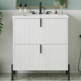 thumbnail image 1 of Euroco 30" Bathroom Vanity with Ceramic Sink, Equipped with Vertical Pulls and Full-Extension Drawers, Freestanding Bathroom Vanity with Soft Close Drawer Slides, Fluted Design, White, 1 of 8