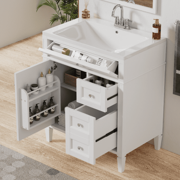 Euroco 30'' Bathroom Vanity with Top Sink, Modern Bathroom Storage Cabinet with 2 Drawers and a Tip-out Drawer, Single Sink Bathroom Vanity (Same as SW000122AAK-1)