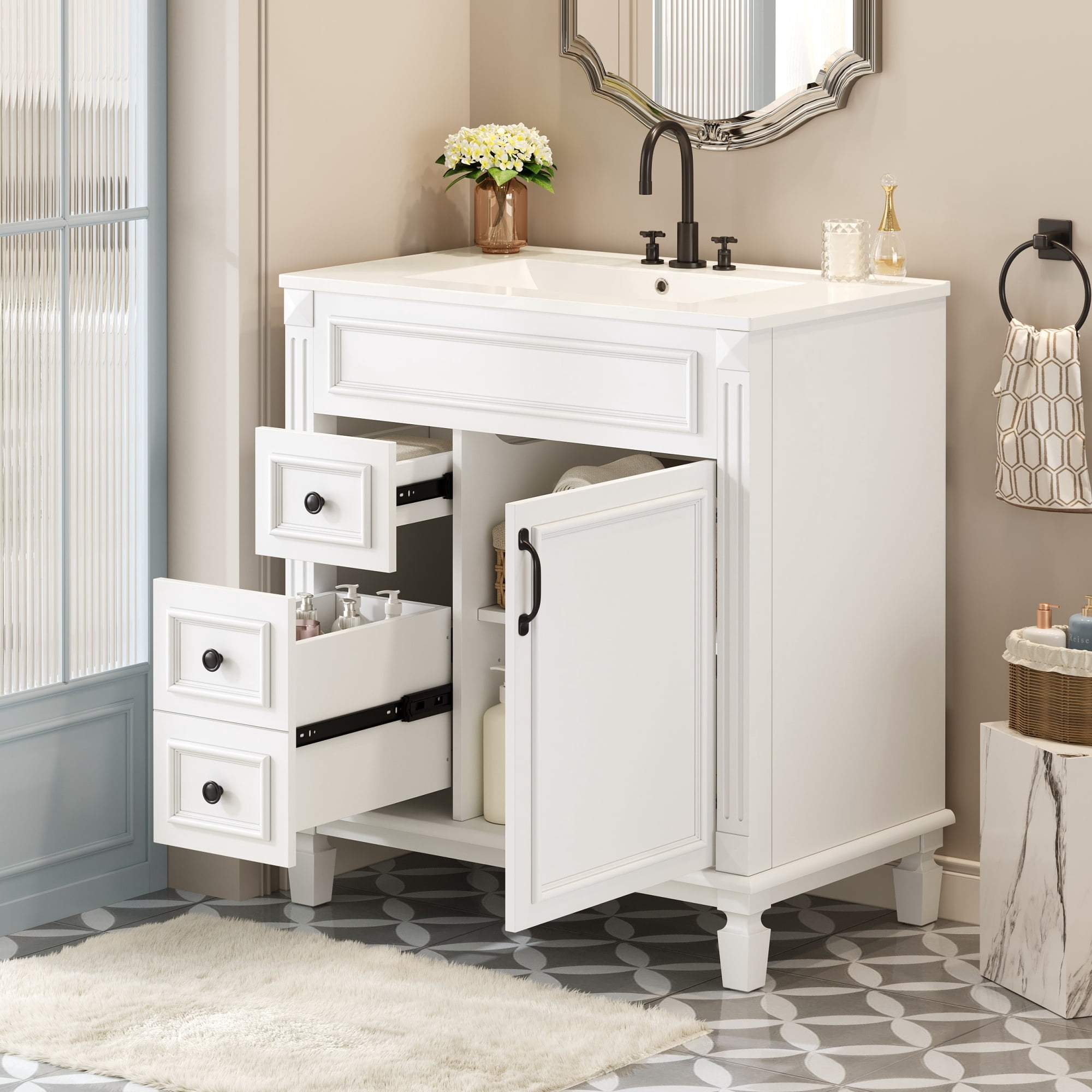 Euroco 30" Bathroom Vanity with Ceramic Sink, Small Bathroom Sink ...