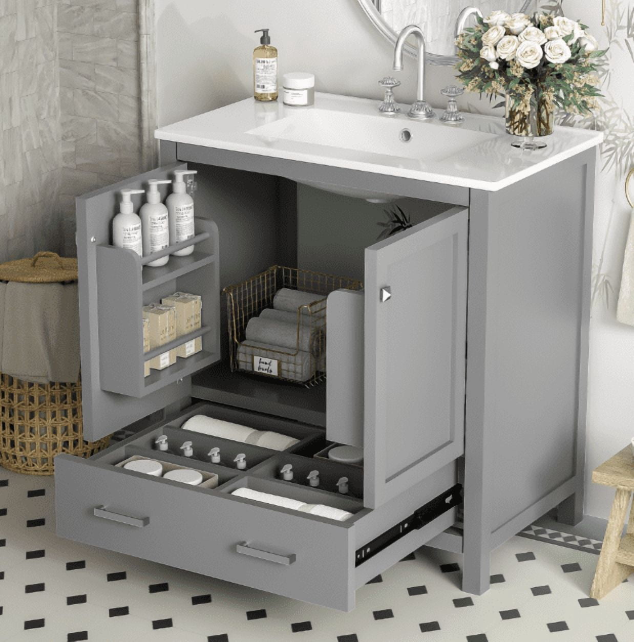 Picture Idea: Euroco 30 Gray Bathroom Vanity With Single Sink Combo Cabinet