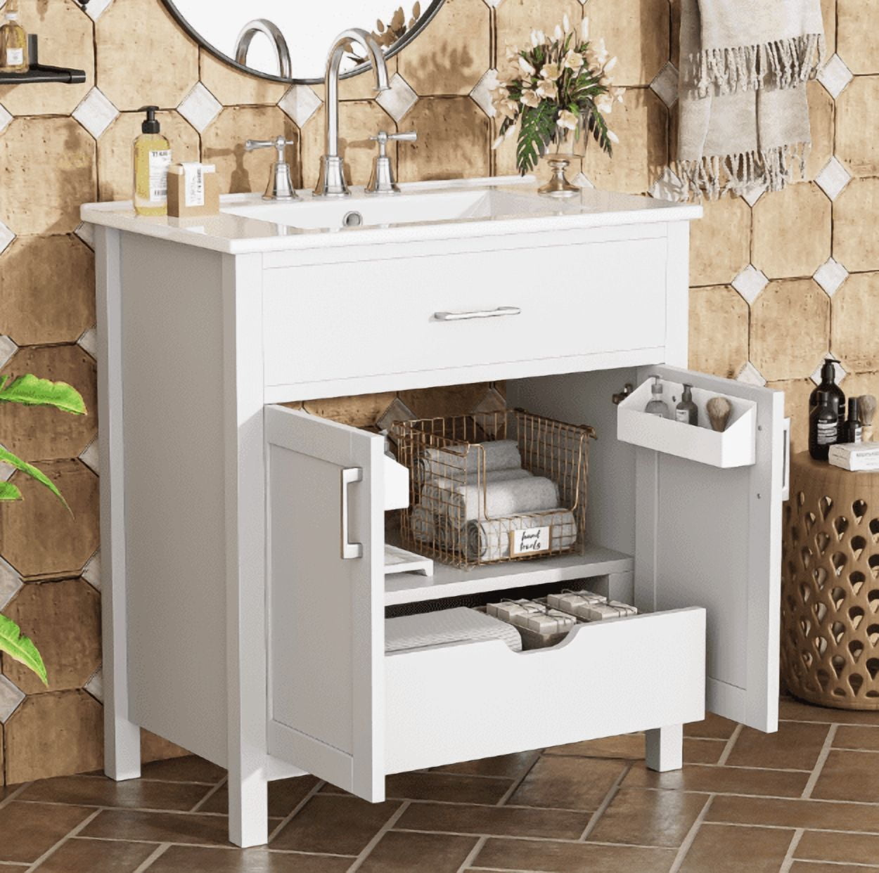 Euroco 30-Inch Bathroom Vanity with Ceramic Sink and Ample Storage - The Perfect Choice for Small Bathrooms
