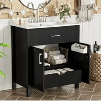 Euroco 30-Inch Bathroom Vanity with Ceramic Sink and Ample Storage - The Perfect Choice for Small Bathrooms