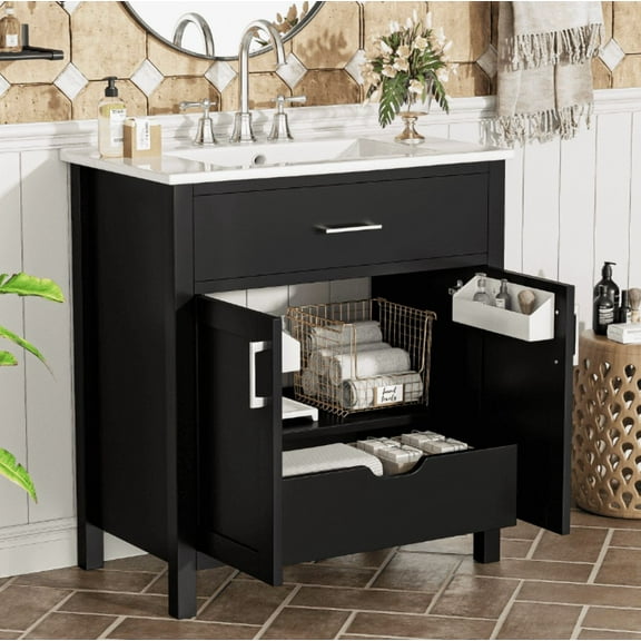 Euroco 30-Inch Bathroom Vanity with Ceramic Sink and Ample Storage - The Perfect Choice for Small Bathrooms