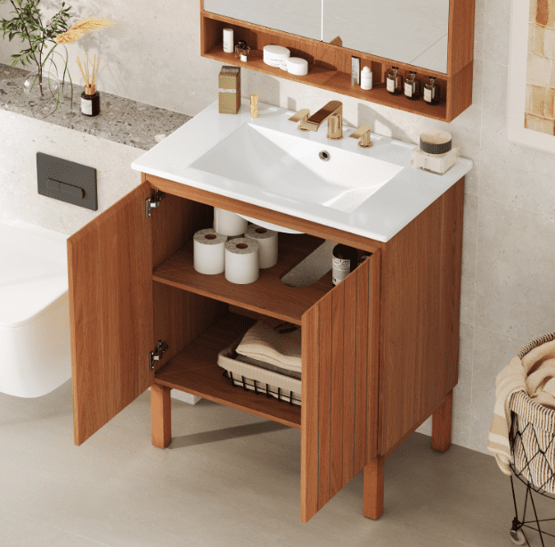 Euroco 30" Modern Bathroom Vanity with Ceramic Sink,Natural