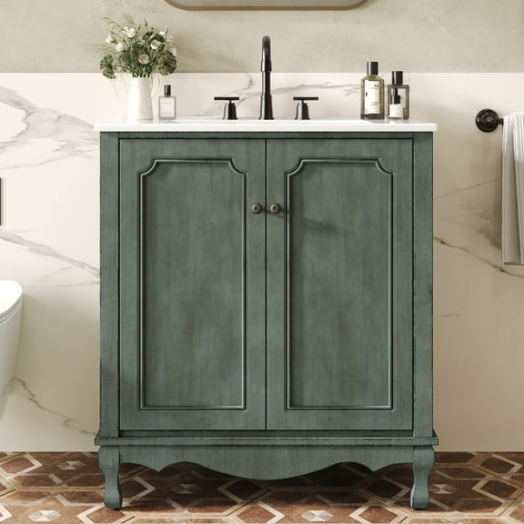 Euroco 30" Vintage Bathroom Vanity in Antique Blue is the perfect blend of timeless elegance and modern functionality