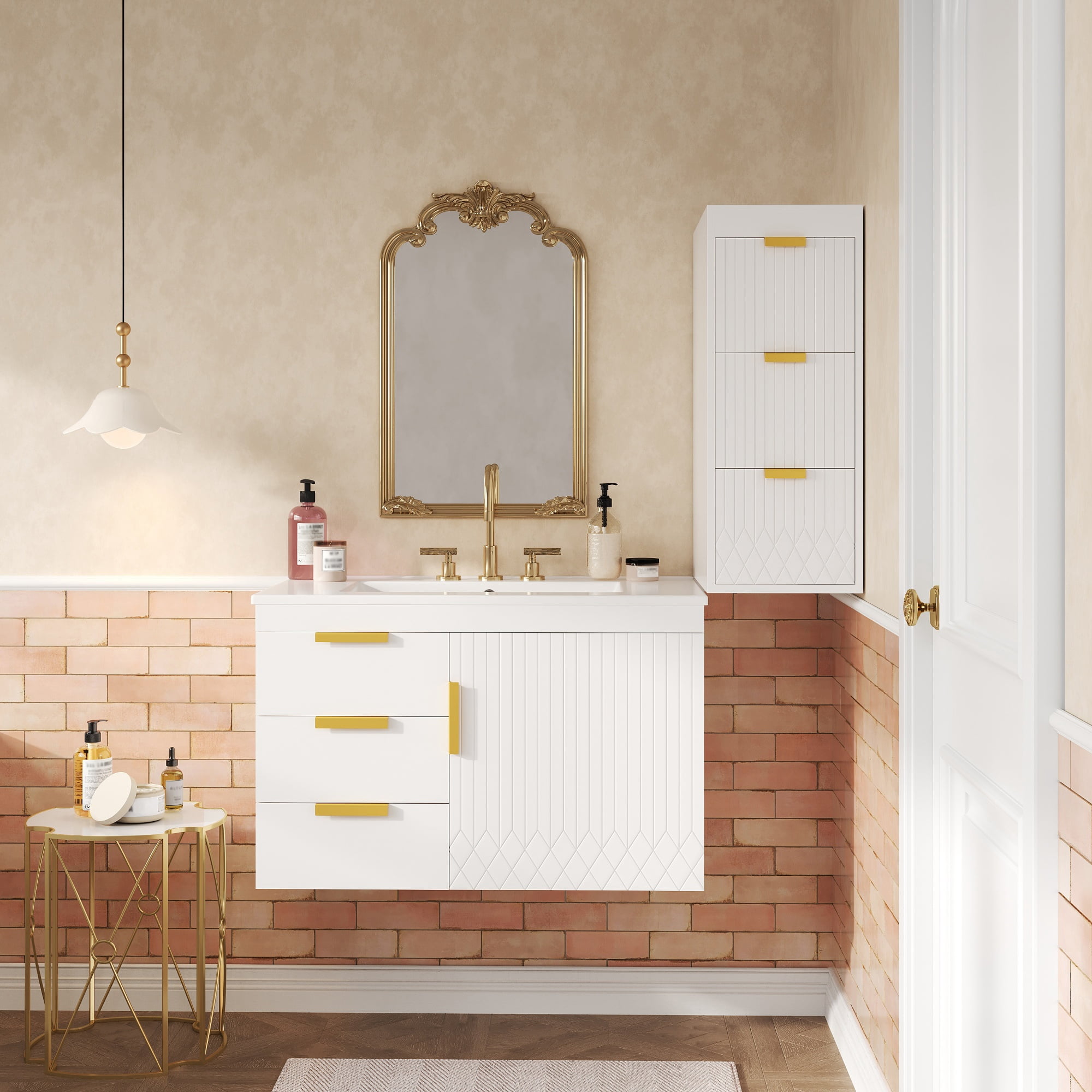 Euroco 30" Wall Mounted Bathroom Cabinet with Side Cabinet Combo, Bathroom Cabinet with Soft-Closing Door and Drawers, Modern Bathroom Vanity with Sink
