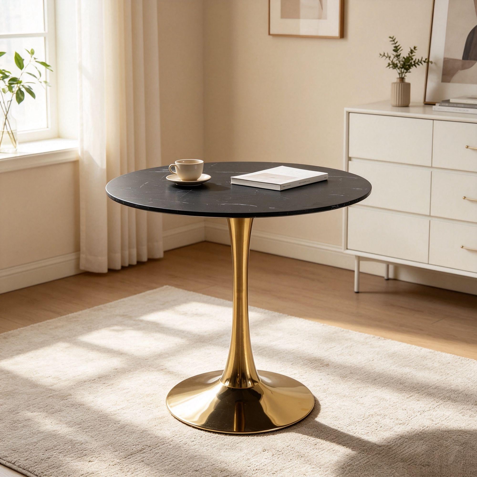Euroco 31.5" Round Dinning Table for 4,Modern Kitchen Table with Metal Pedestal Base & Tulip Design for Dining, Tea & Lounge,Sturdy Base,Black