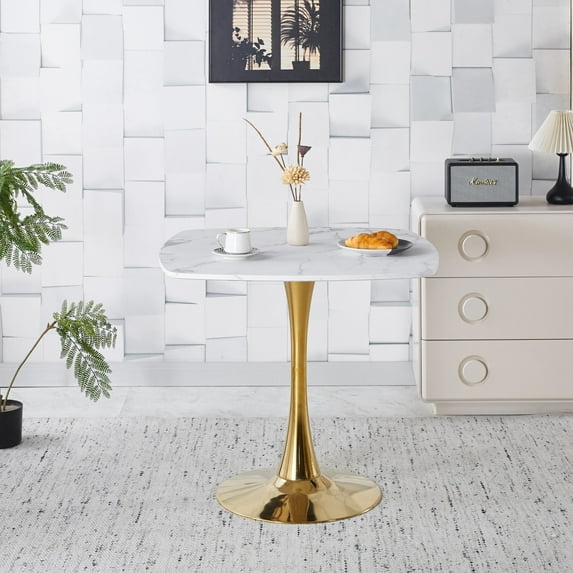Euroco 31.5" Small Square Dinning Table for 2 ,Mid-Century Tulip Table with Metal Pedestal Base,Modern Leisure Table for Small Space Kitchen Dining Room,Golden