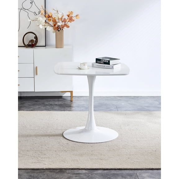 Euroco 31.5" Small Square Dinning Table for 2 ,Mid-Century Tulip Table with Metal Pedestal Base,Modern Leisure Table for Small Space Kitchen Dining Room,White