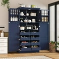 thumbnail image 1 of Euroco 35.5x17.6x70.9inch Freestanding Kitchen Pantry Cabinet, Tall Storage Cabinet with 4 Doors, 2 Door Shelves, 8 Pull-out Trays and Adjustable Shelf for Dining Room, Blue, 1 of 9